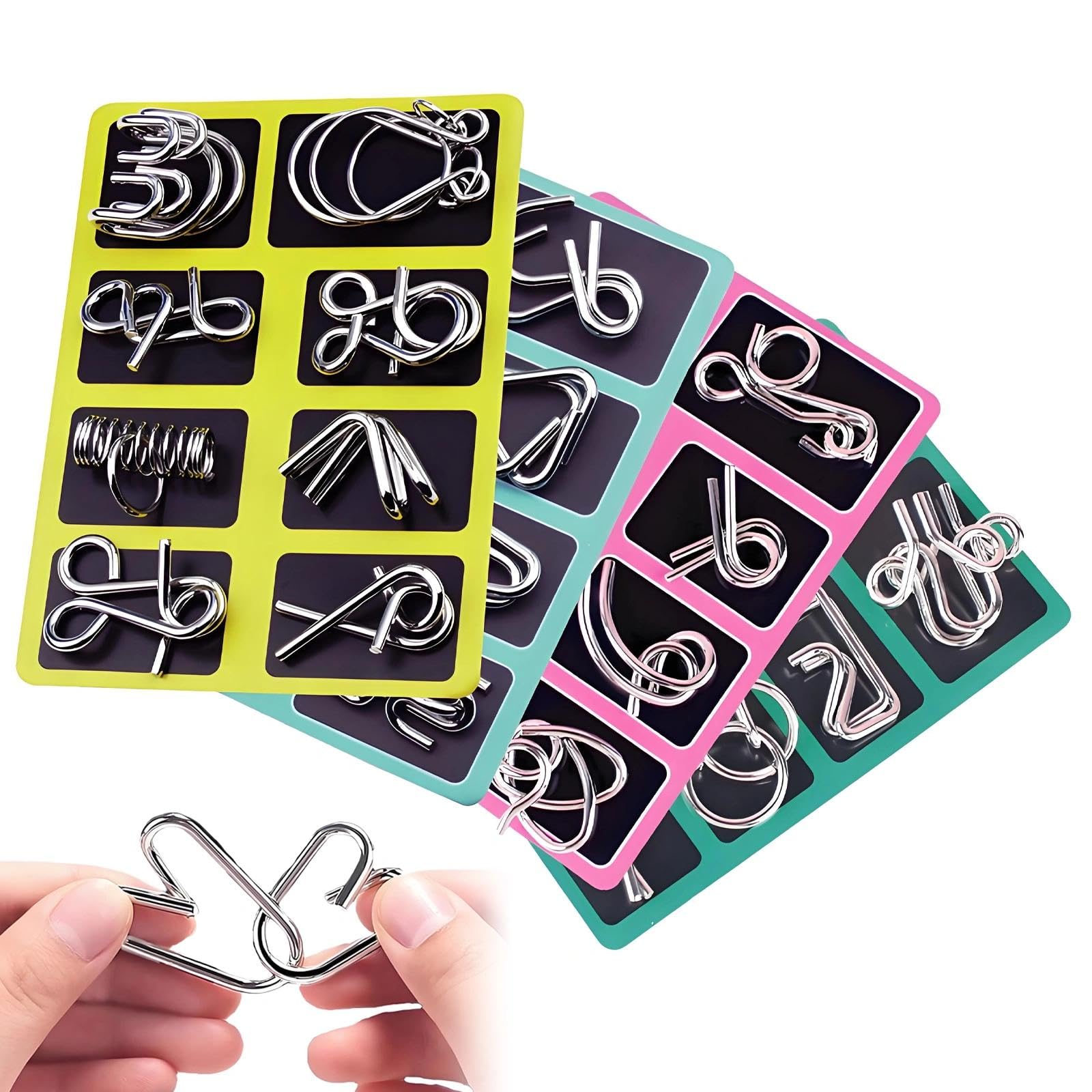 32-Piece Metal Puzzles Set, Brain Teaser Puzzles, IQ Puzzle Kit, Metal Fidget Toys for Adults, Ideal for Intellectual Development, Stress Relief & Travel Entertainment