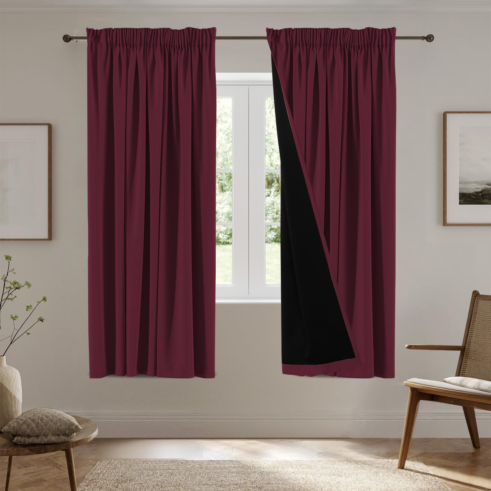 H.Versailtex 100% Blackout Curtains for Living Room Thermal Insulated Curtain for Bedroom Privacy Curtain Drapes for Kitchen Dining Room Pencil Pleat W66 X L72Inch