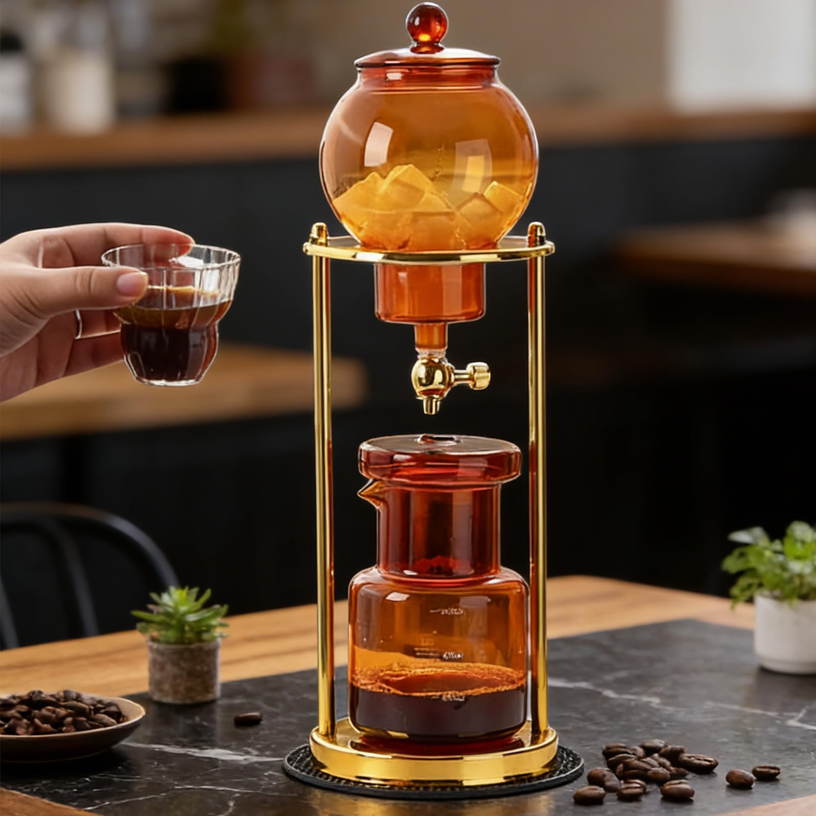 Ekspres do kawy Cold Brew, 600 ml, dzbanek ze szkła borokrzemowego, rama ze stali nierdzewnej, regulowany przepływ wody, system powolnej ekstrakcji na zimno, do domowego biura