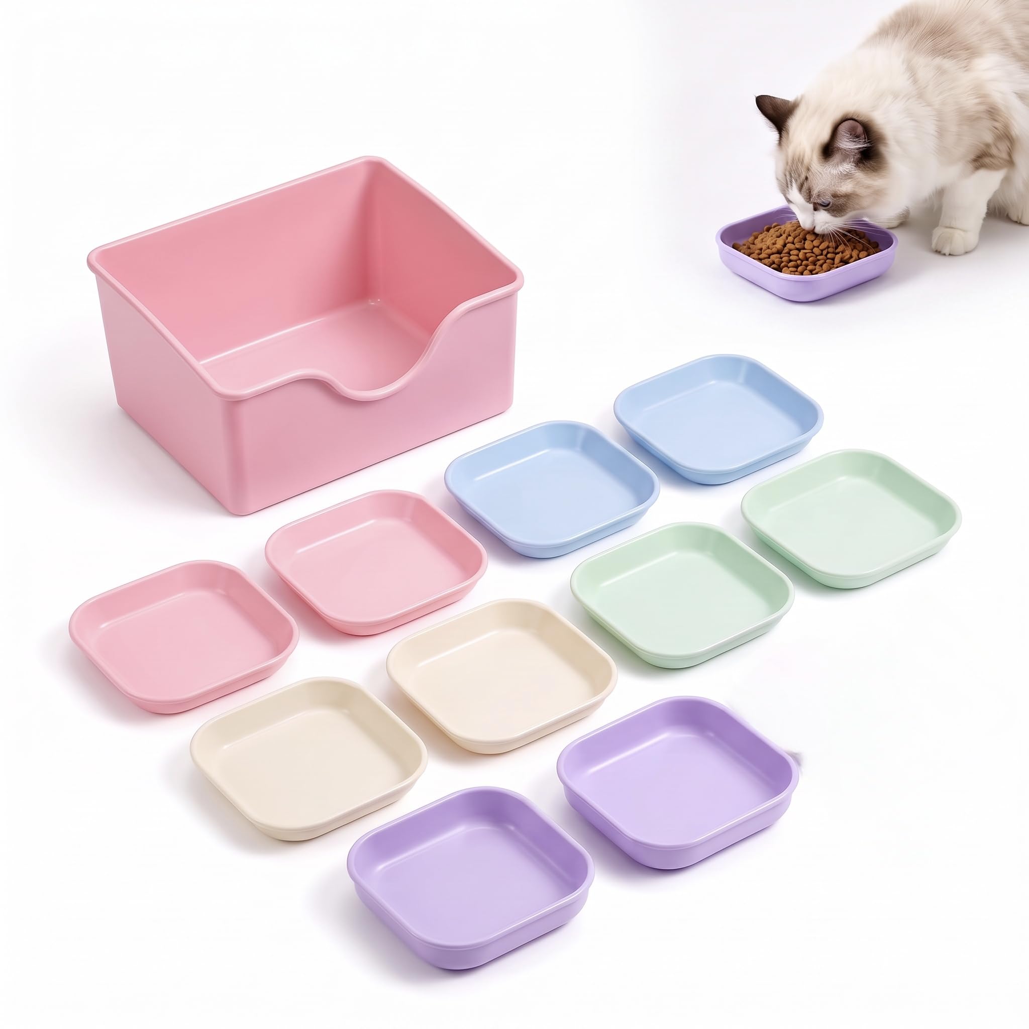 11 Pcs Cat Bowls, 14 × 14 × 3.5cm Whisker Friendly Cat Dishes