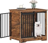 Vista 9 de Mueble de jaula para perros de 31.9 pulgadas con puerta de granero, perrera resistente para interiores con 2 puertas, mesa auxiliar de madera