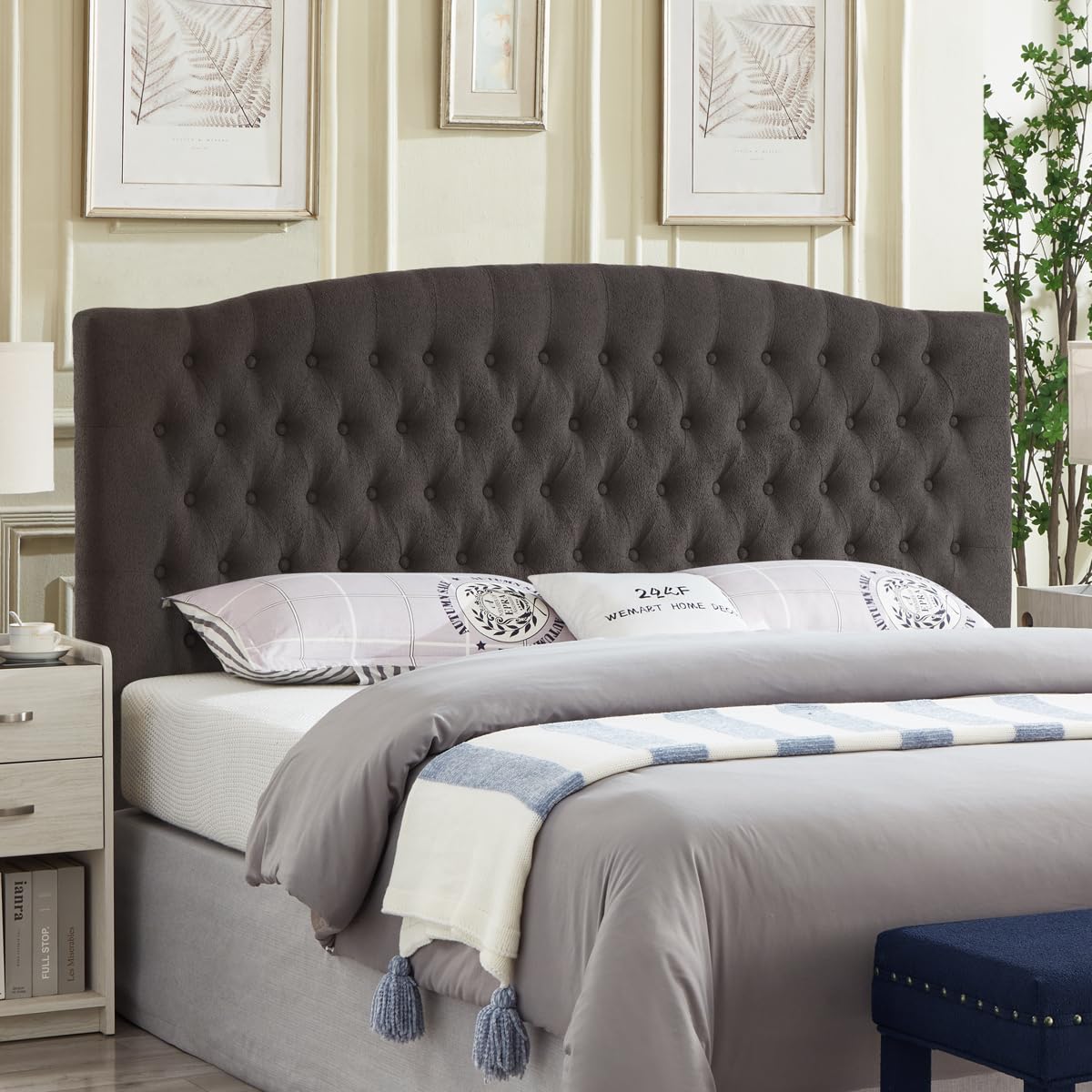 Photo 1 of 24KF Boucle Upholstered Tufted Button King Headboard and Comfortable Fashional Padded King/California King Size headboard,6025-K-Boucle-Dark Gray