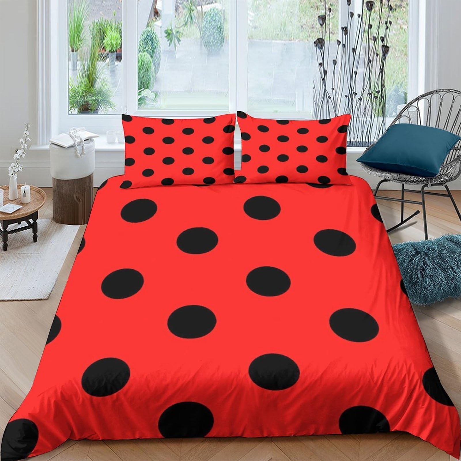 Ctjqhvkz Style-2 3D Printed Red Ladybug Polka Dot Fitted Sheet Microfiber Soft Mattress Cover Bedroom Dorm Room Protective Decorative Single（135X200cm）