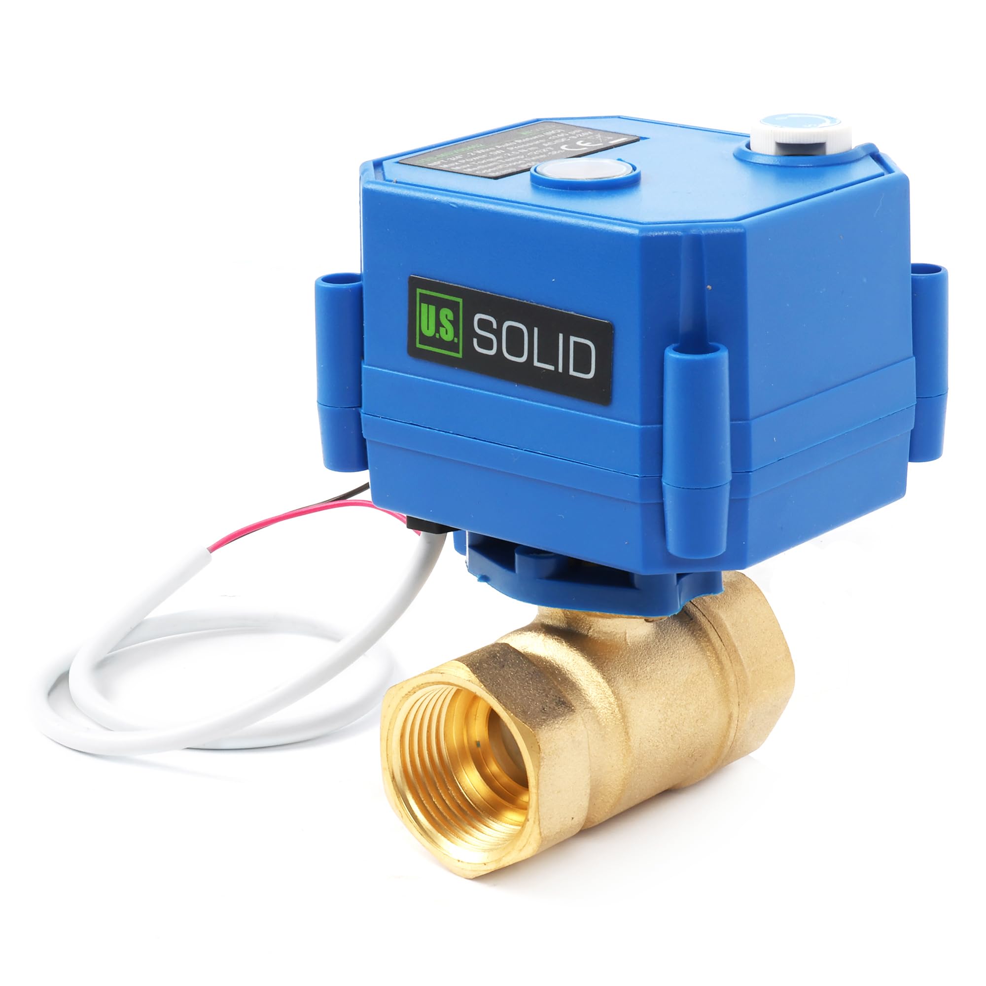 U.S. Solid Valvola a sfera motorizzata in ottone 3/4" - 9-24 V AC/DC, ritorno automatico 2 fili, comando manuale, normalmente aperta, porta completa