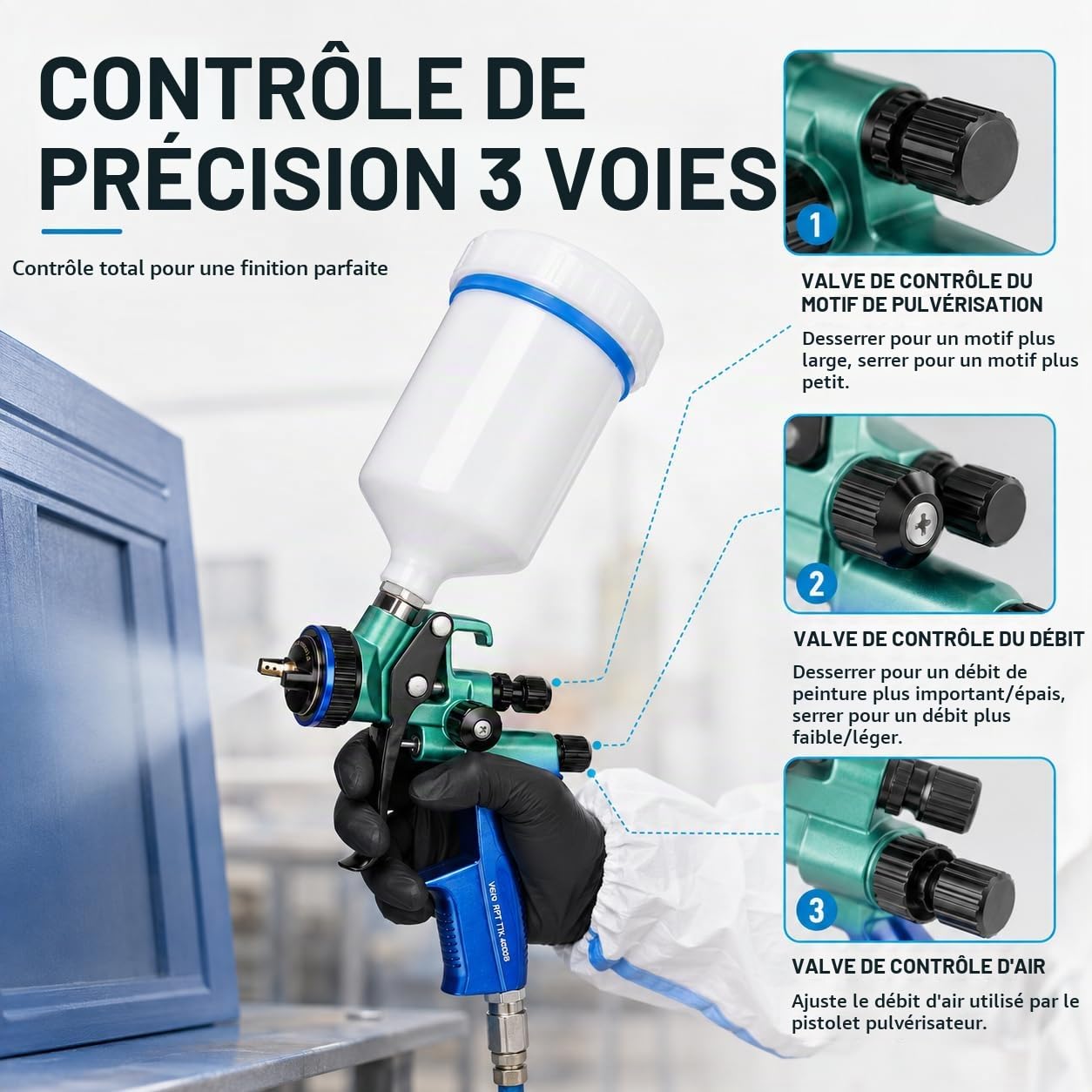HVLP Pistolet à Peinture Pneumatique, 1,3mm Pistolet Peinture Carrosserie | 600ml Pistolet Peinture Air Comprimé PulvéRisateurs De Peinture, Avec Largeur De PulvéRisation 17-21cm Pour Murs, Automobile