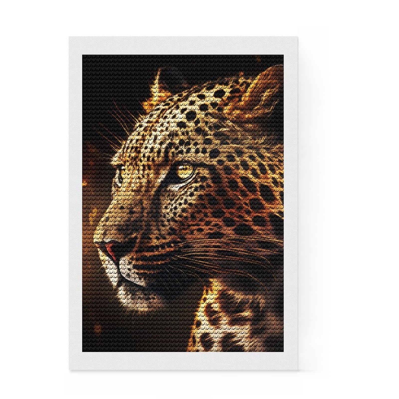 Junmoney Leopard Portrait DIY Diamond Art Canvas Kit 8"x12", Farmhouse Decor, Cute Room Decor, with Tool Kit, Fun Craft Activity