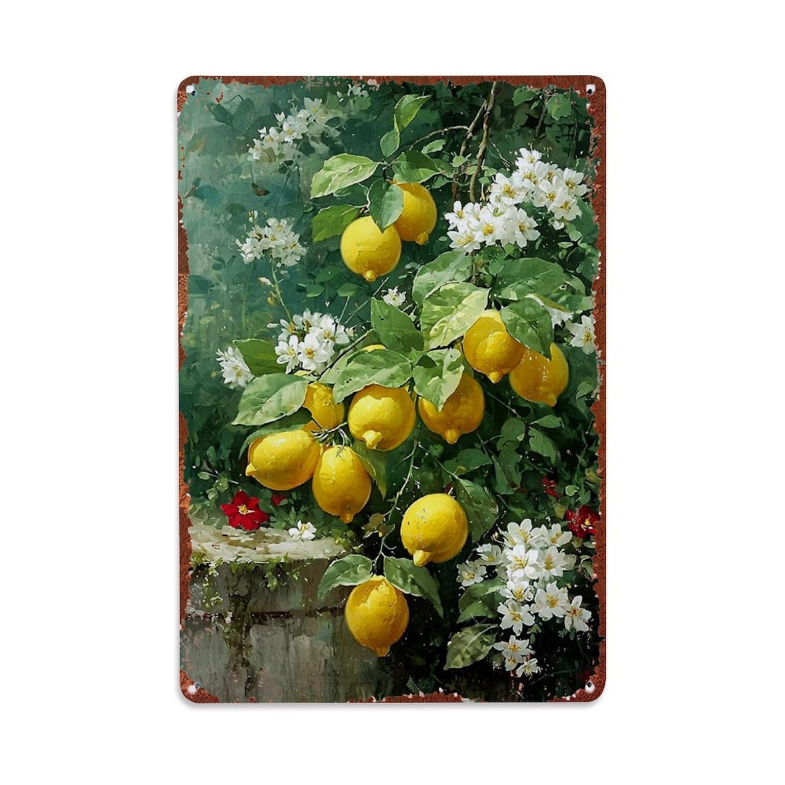 Lemon Tree Blossom Garden Art Retro Metal Tin Sign, Vintage Decor Art Poster for Bar, Home, Man Cave, Kitchen, Laundry Room Gift 8x12Inch