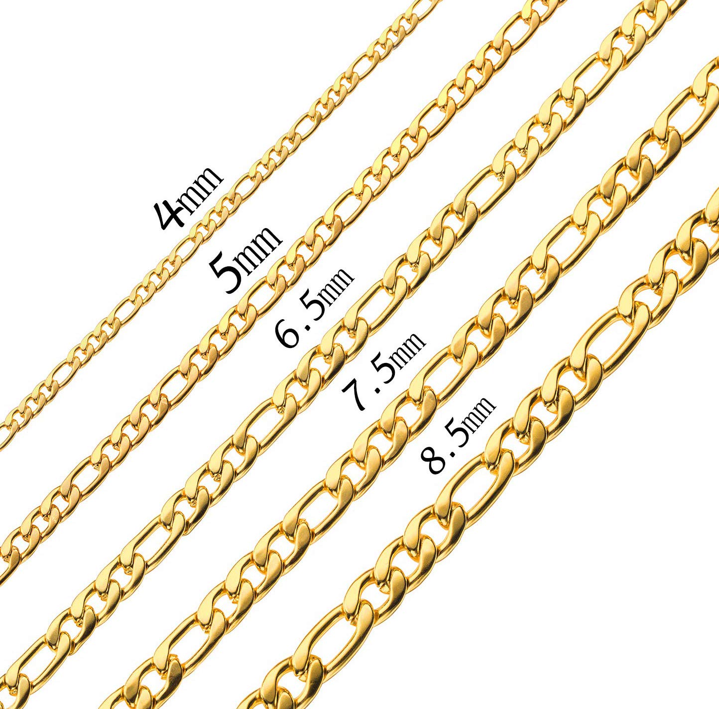 18k Real Gold Plated Figaro Chains Necklace 4MM 8.5MM Stainless Steel Figaro Link Chains for Men Women 16 Inches 30 Inches