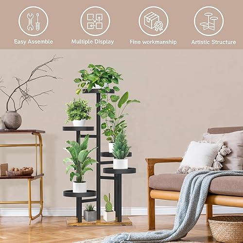 Miniatura 5 de iDavosic.ly Soporte para plantas de 5 niveles para interiores, soporte de esquina de metal alto para múltiples plantas, soporte de exhibición de