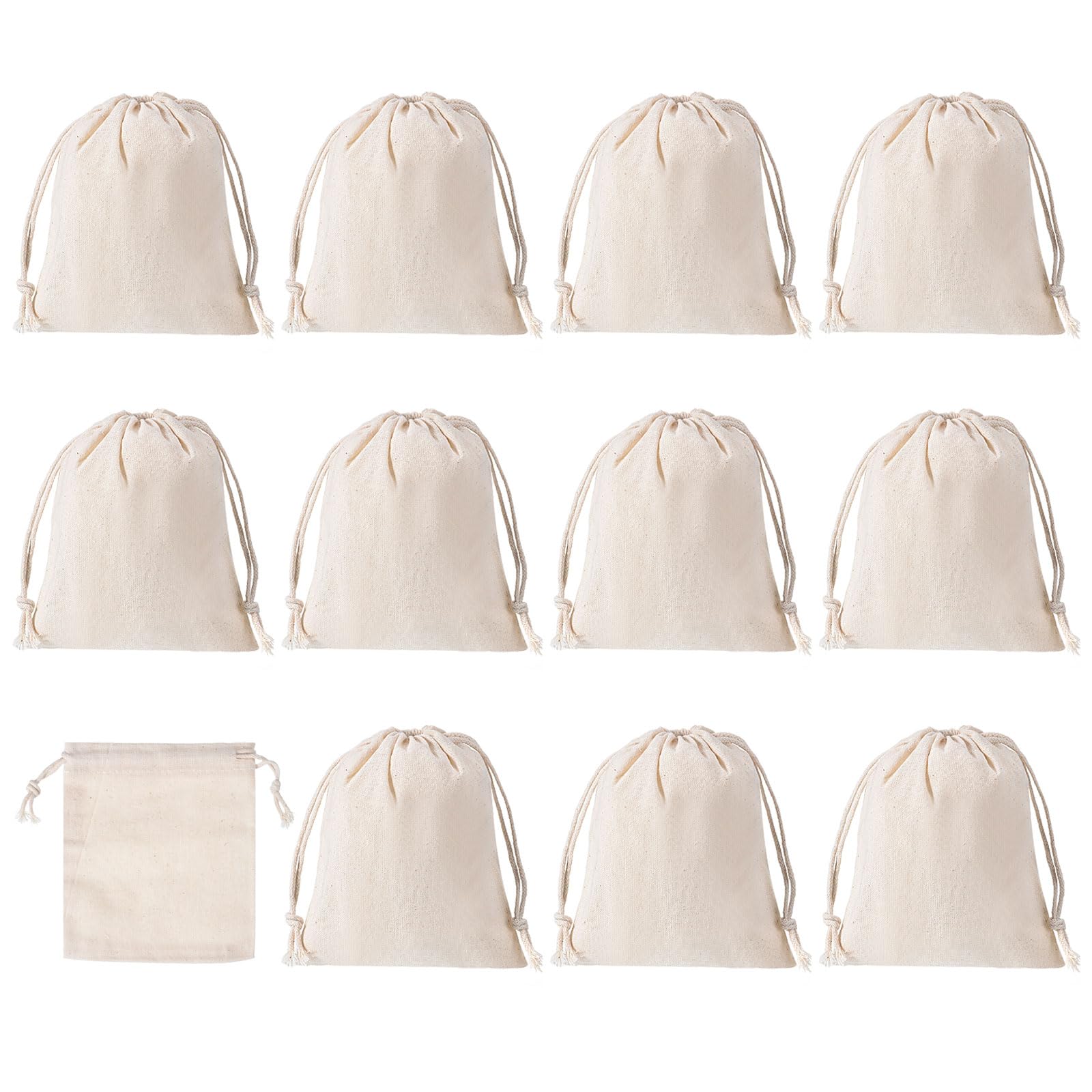 PATIKIL 5"x4" Coin Sacks Bag, 12 Pack Bank Coin Deposit Change Transit Bags Canvas Money Bag with Drawstring Gift Bag Style 2, Beige