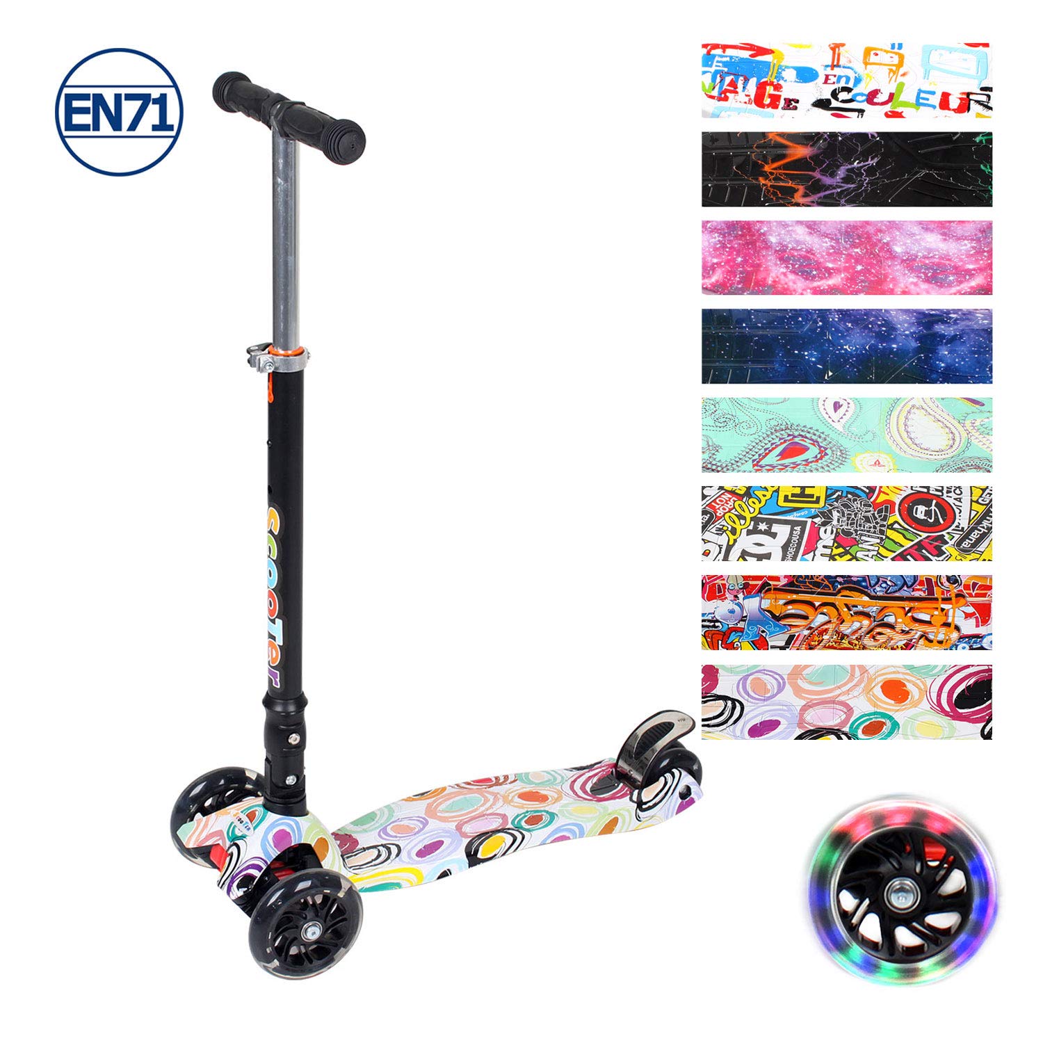 Stream 3 Wheels Kids Scooter for Boys and Girls Age 3-8 Years Old, Adjustable Handlebar Foldable Lightweight Scooter with Flashing Led Light Up Wheels for Children