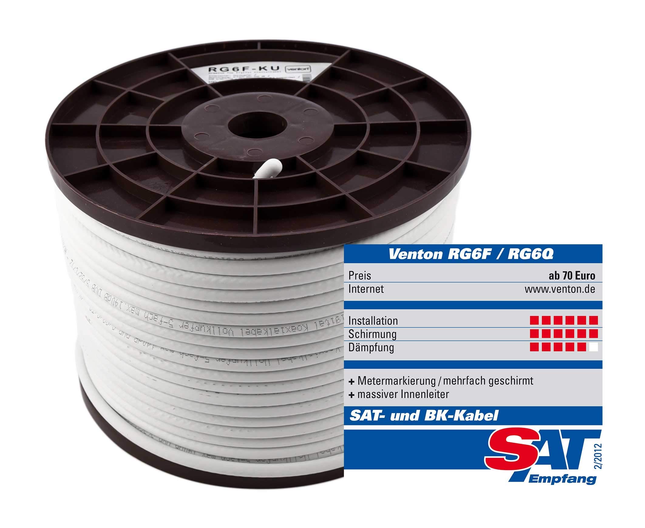 Venton - Cavo coassiale 135 dB RG6F-KU, puro rame schermato, 100 m