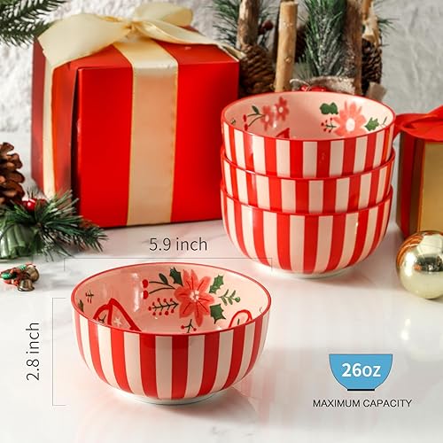 Miniatura 2 de Juego de 6 tazones de sopa de cerámica Tikooere, tazón de cereales de gres de 30 onzas, tazones anidados de porcelana para avena, palomitas, sopa,