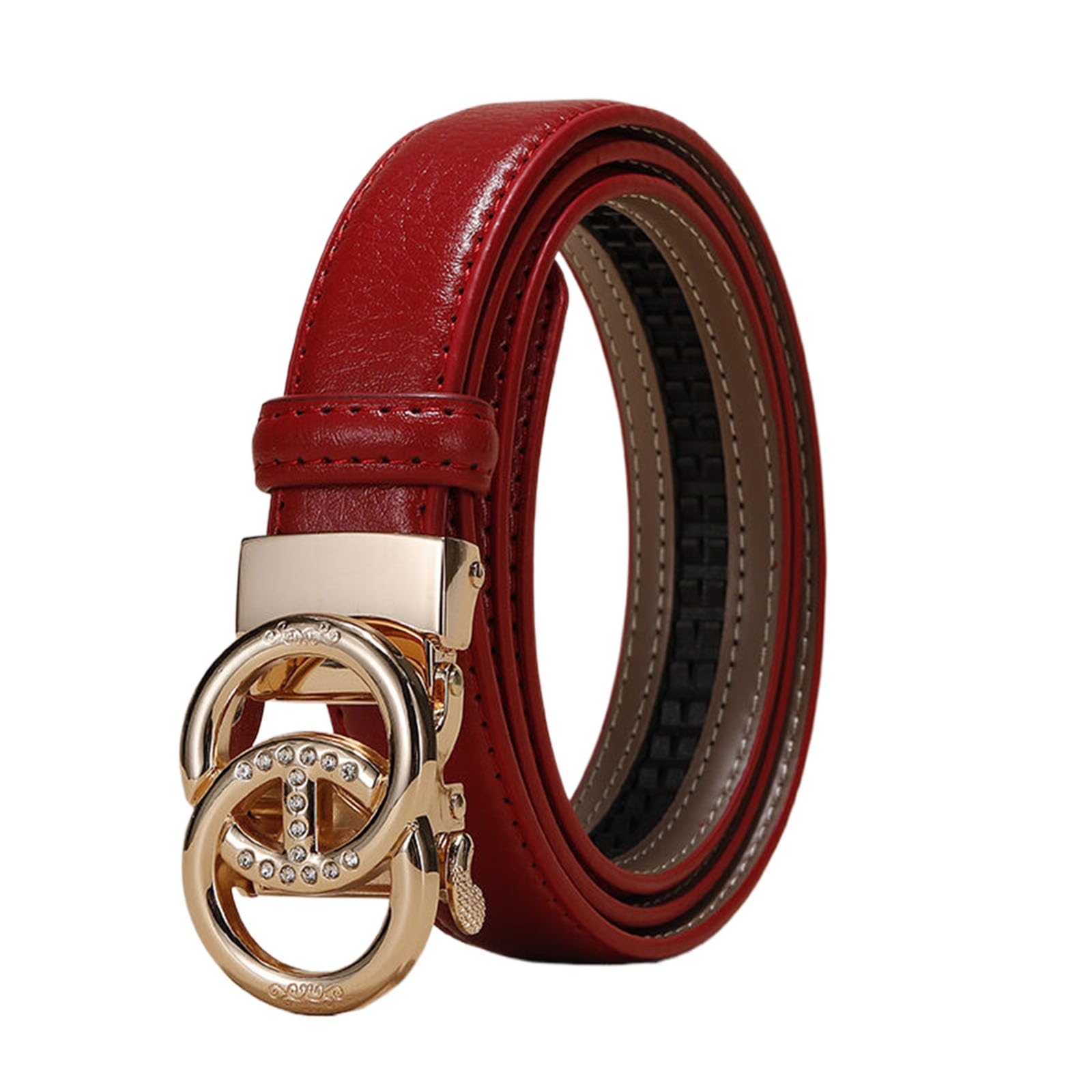 Wrjahcg Unisex Red Women's Belts Ratchet Fashion, Adjustable Thin Belt For Women With Hollow Pattern Alloy Automatic Buckle,,100Cm/39.4''