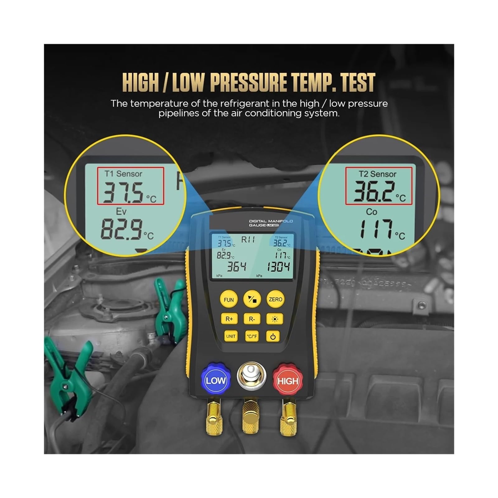 Manometer, LM120 Verteiler-Digital-Vakuum-Druck-Temperaturmessgerät für HVAC-AC-Kühlung