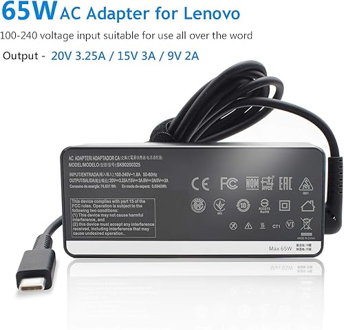 Miniatura 5 de Adaptador de CA USB C de 65 W para Thinkpad X1 Carbon (5ª 6ª 7ª 8ª generación), Thinkpad X1 Yoga (2ª 3ª 4ª generación), cable de fuente de