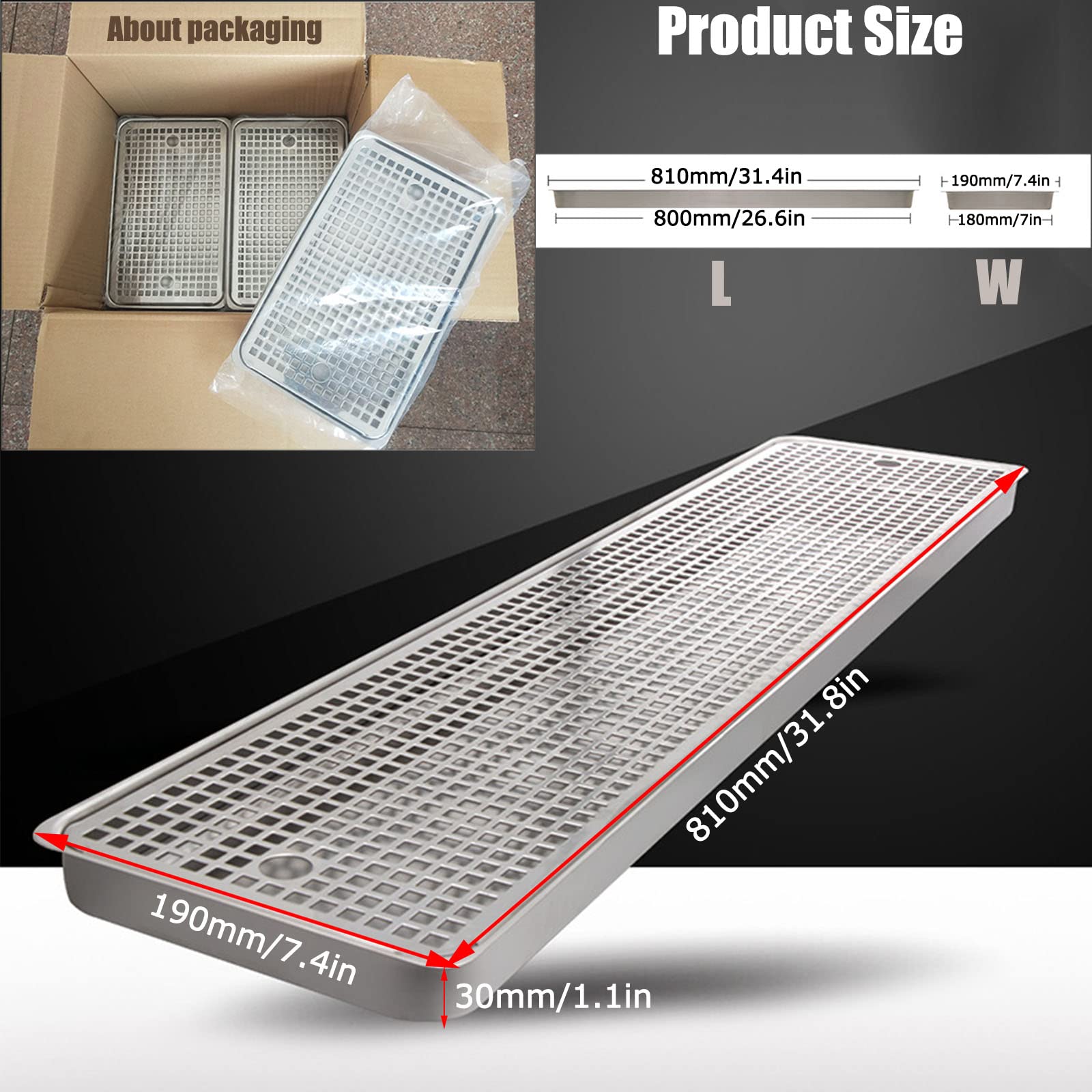 Inless - Bandeja de goteo de acero para cerveza de 80 cm, montaje, sin drenaje, perfecta para bar en casa y mini uso frío