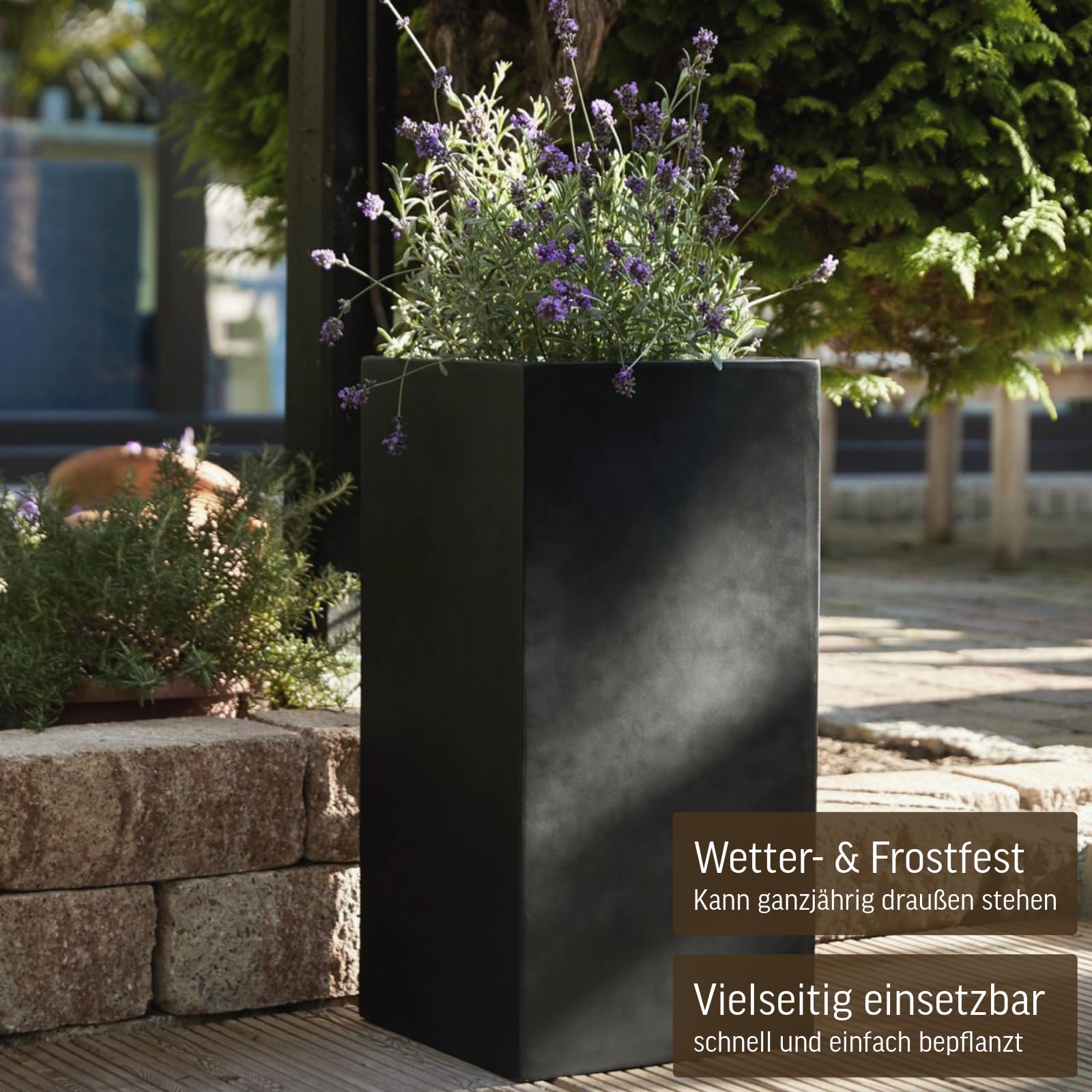 VIVANNO Pflanzkübel Blumenkübel Übertopf Säule Fiberglas Anthrazit Block 60x30x30