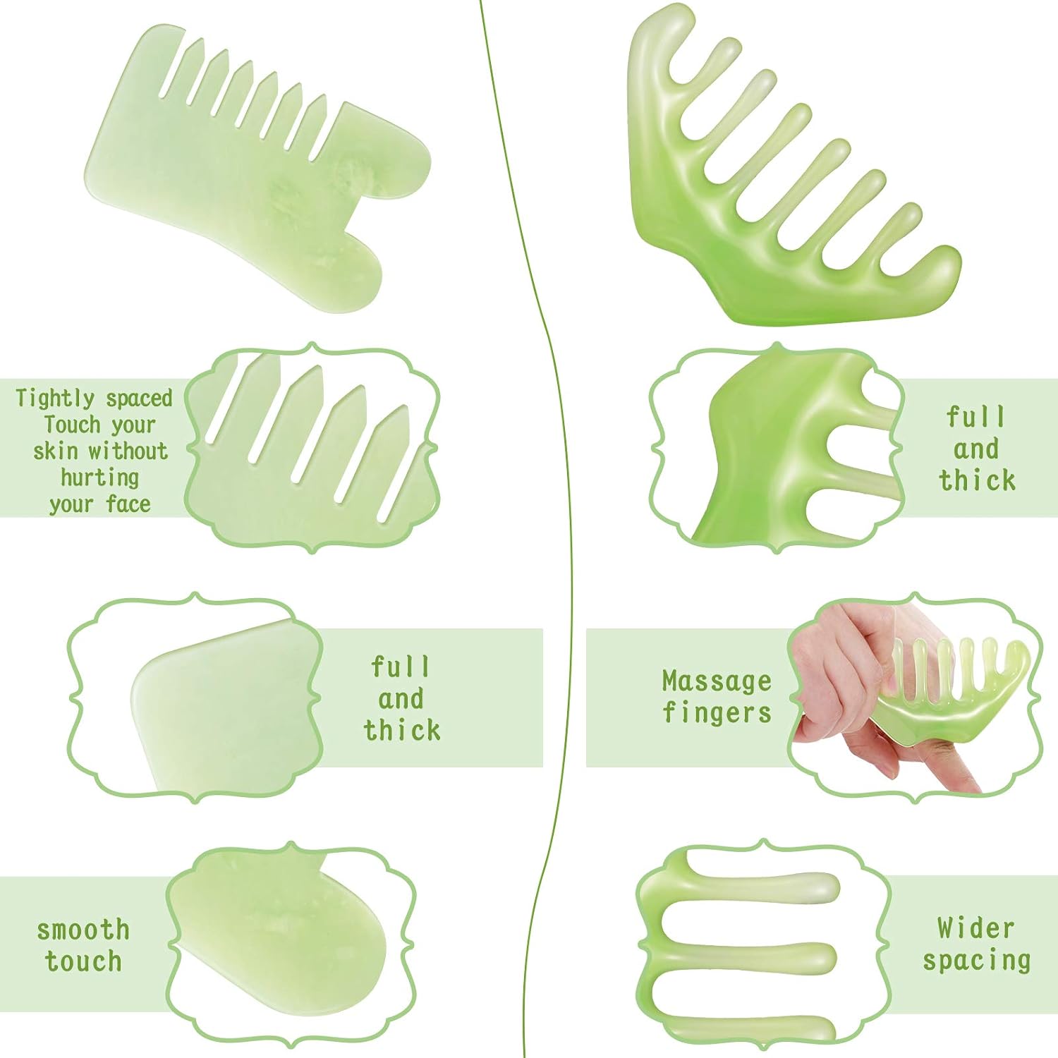 Geiserailie 2 Pcs Jade Combs Gua Sha Stone Scalp Massage Tool image 4