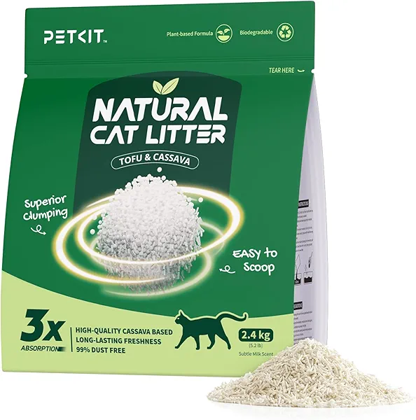 PETKIT 2025 New Plant Tofu Mixed Litter, Superior Clumping 100% Natural Ingredients Plant Cat Litter, Dust-Free and Low Tracking, Non-Sticky, Easy Scooping (5.2lb×1bag)