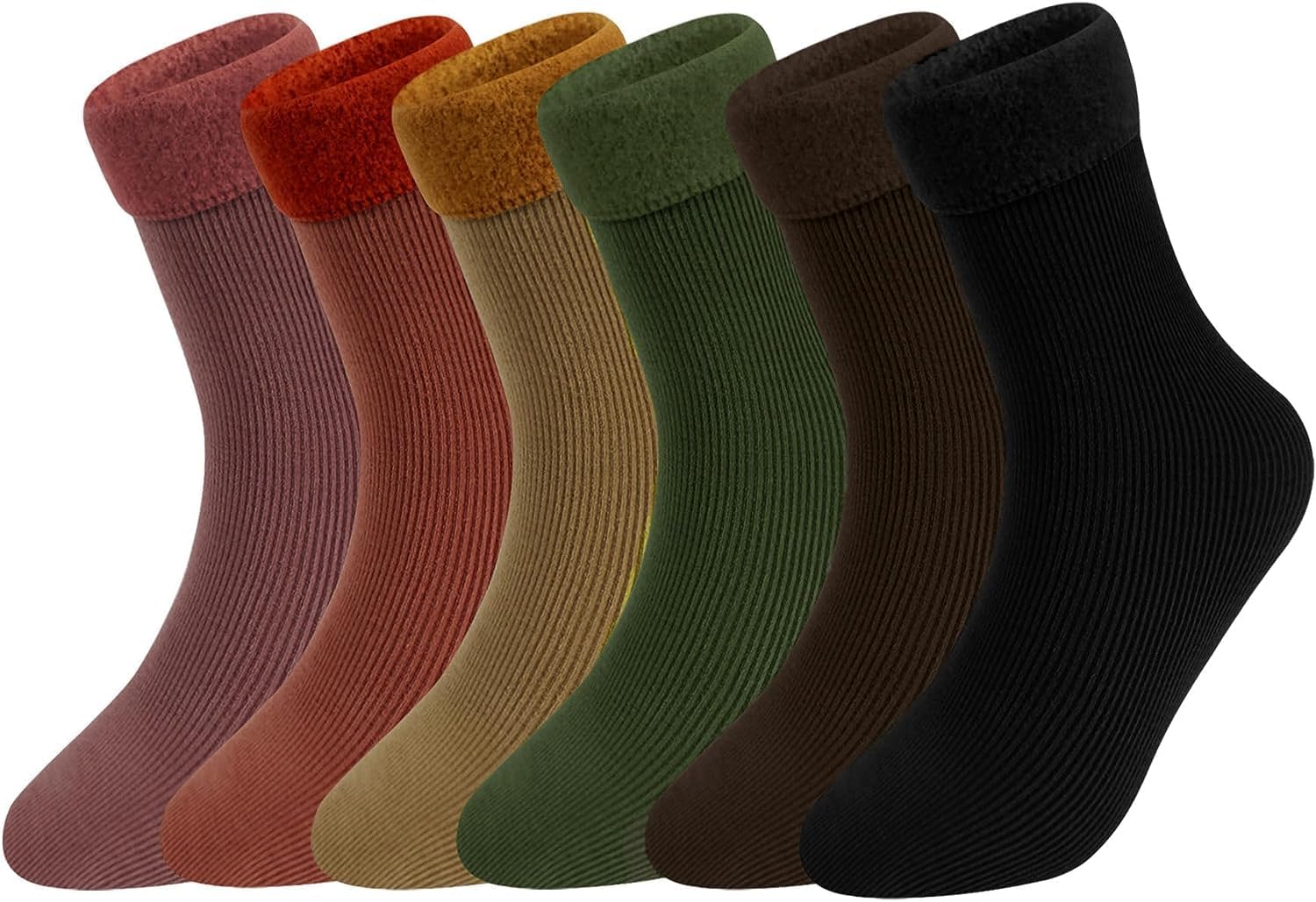 Solid Winter Socks For Women, Thick Warm Fleece Lined Thermal Stretchy Elastic Velvet Casual Socks Without Humb For Girls, Ladies, Socks For Girls (6 Pair), Assorted-image-36