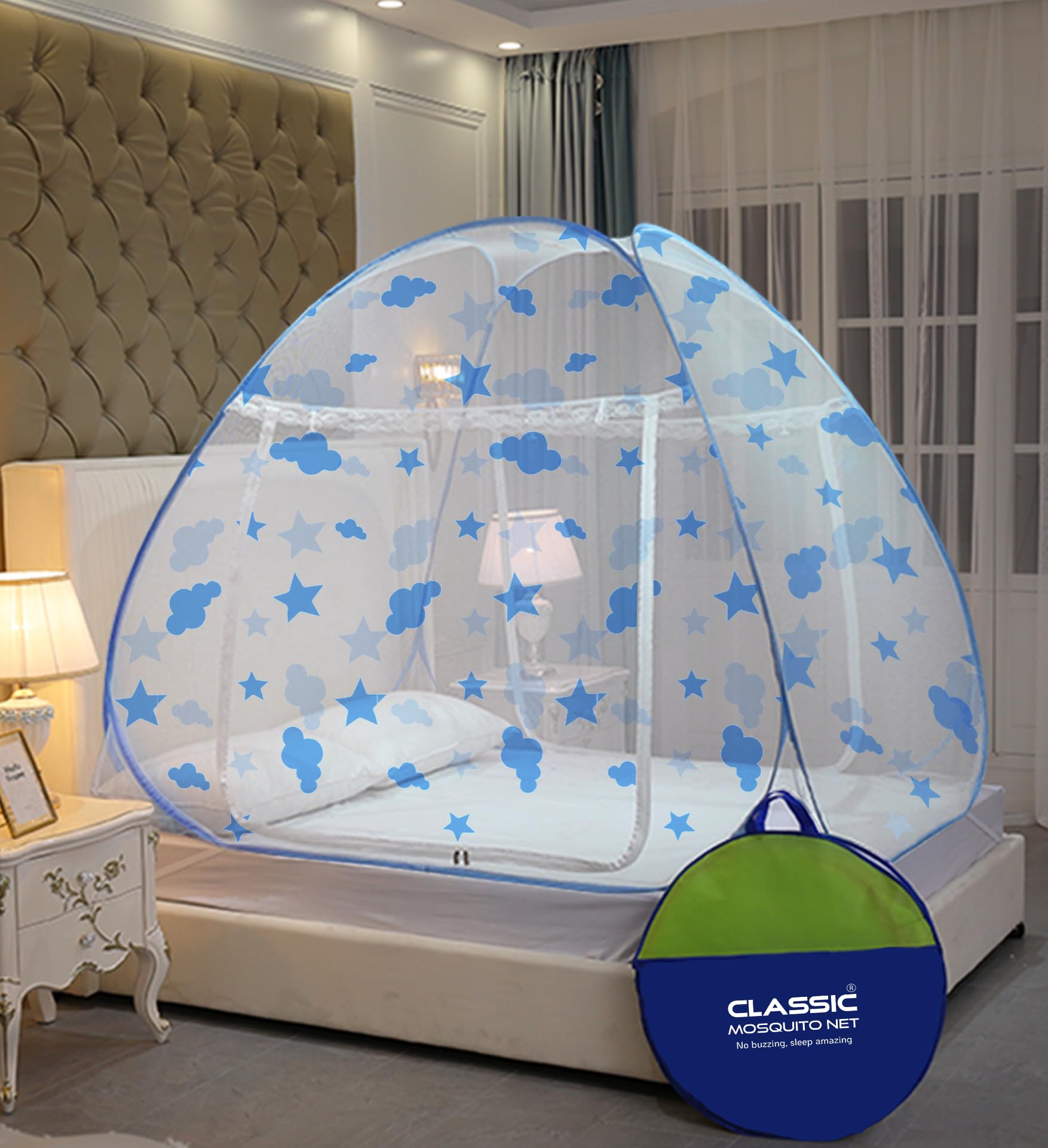 Classic Mosquito Net for Double Bed - Cloud Net | King Size Foldable Machardani | Polyester 30GSM Strong Mesh | PVC Coated Corrosion Resistant Steel Wire - Blue (B0D94769MK) Amazon Price History, Amazon Price Tracker