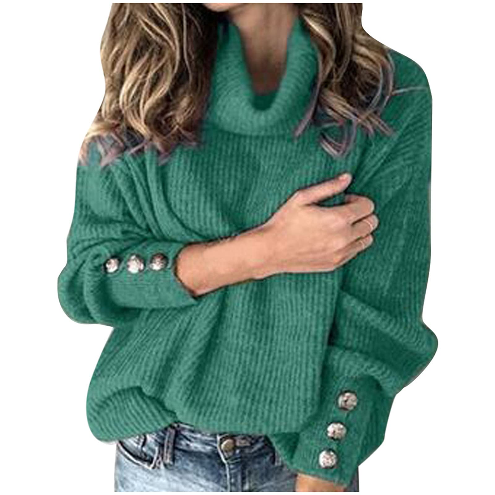 iLHWomen's 2023 Oversized Turtleneck Sweater Casual Long Sleeve Drop Shoulder Chunky Knit Pullover Winter Fashion Sweater