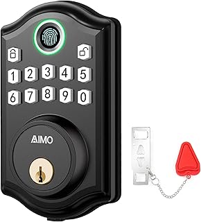 AIMO Fingerprint Door Lock，Keyless Entry Door Lock with Keypad，Full-Metal Electronic Deadbolt，IP65 Waterproof，Auto Lock, Anti Peeking Password, Easy Installation, D1，Matte Black