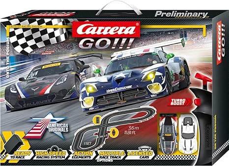 Carrera GO!!! 62521 onto The Podium Electric Powered Slot Car Racing Kids Toy Race Track Set Includes 2 Hand Controllers and 2 Cars in 1:43 Scale , Black