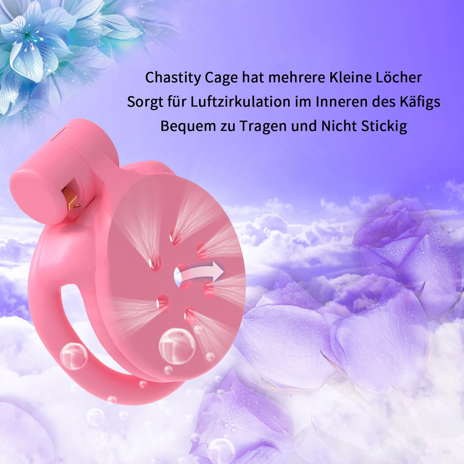 Flat Chastity Cage Male avec 4 anneaux péniens Cage de chasteté légère pour hommes en Invisible Lock Design Petit Cock Cage SM Jouet sexuel pour hommes, couples (II Generation,Pink)