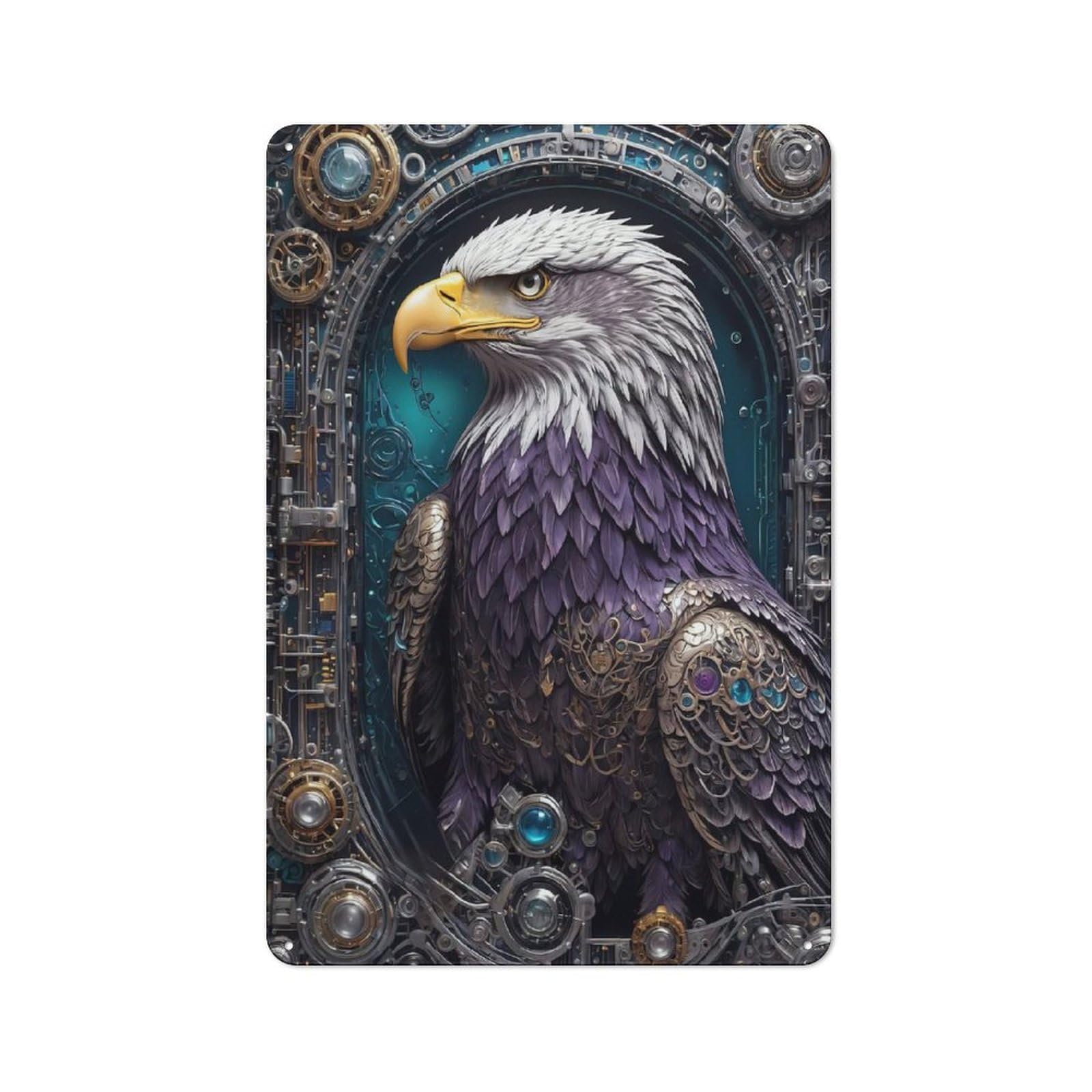 Classic Vintage Metal Sign 30x20cm Featuring Steampunk Eagle Portrait, Home Bar Decor for Cafe, Pub, Workshop Or Home Bar
