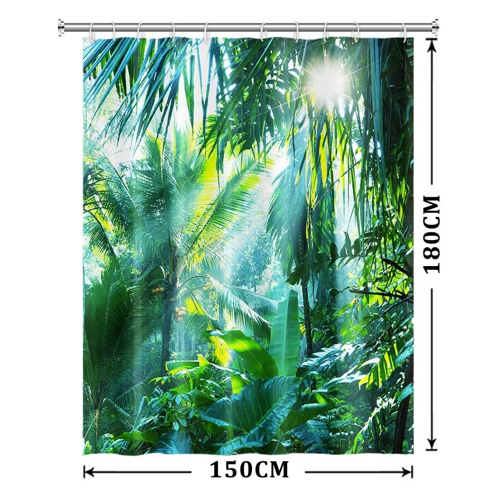Uiiooazy Cortina de Ducha de Hoja Eucalipto, Cortinas de Ducha Verde Oro Abstracto Planta Cortinas de Baño Antimoho Impermeable Lavable Tejido de Poliéster Cortina Ducha con Ganchos 90x180cm — view 278