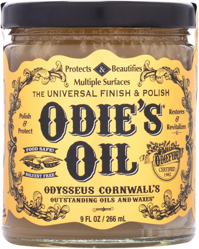 Odie's Oil - Universal Finish for Wood, Leather, Plastic, Vinyl, Metal & More - 9 Oz Jar - Waterproofs, Food Safe, Solvent Free Non-Toxic Finish