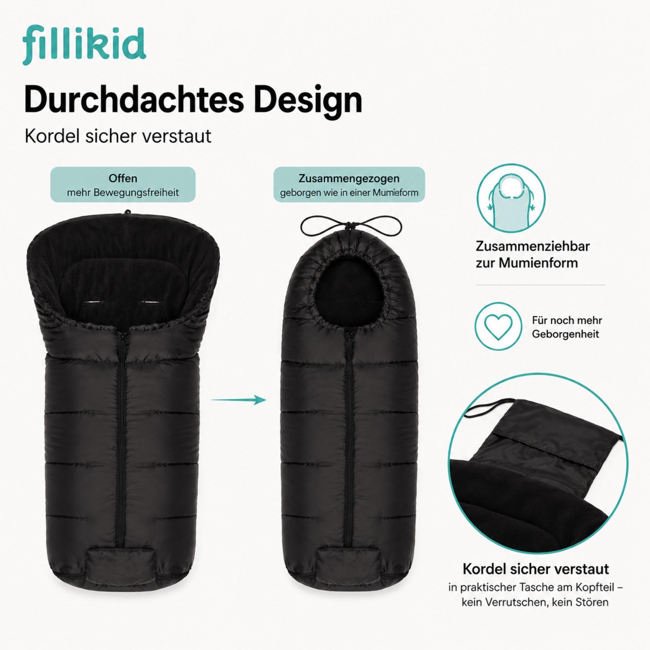 Fillikid Winterfußsack Eco Komfort | Kuscheliger Baby-Fußsack universal für Babyschale & Autositz | für Kinderwagen, Buggy & Sportwagen | warmer Fußsack waschbar