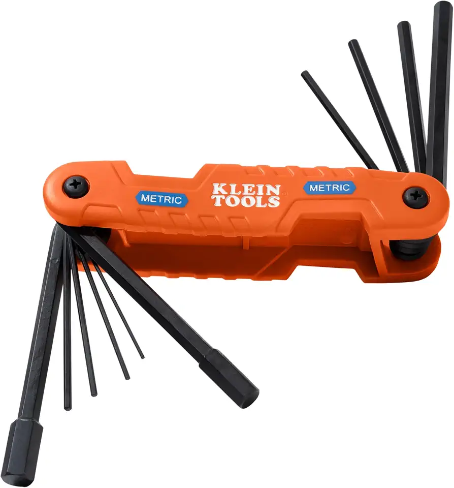 Klein Tools A-70550M Pro Folding Hex Key Set, 10-Key Metric Sizes 1.5mm to 12mm, Industrial Strength Heat Treated Alloy Steel