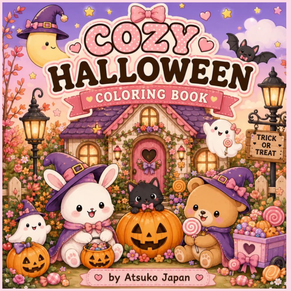 Cozy Halloween Coloring Book: Cute Halloween Scenes, Pumpkins, Ghosts, Witches, Haunted Houses, and Cozy Autumn Fun