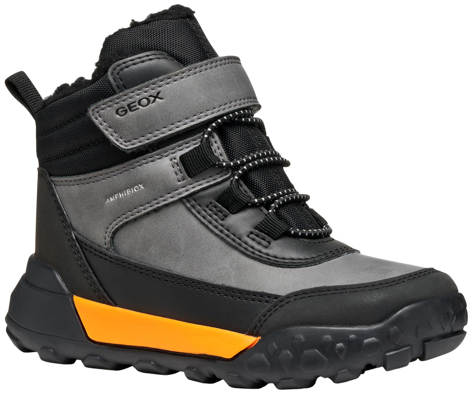 Geox Boy's J Trekkyup B ABX Ankle Boot, Grey/Orange, 2.5 UK