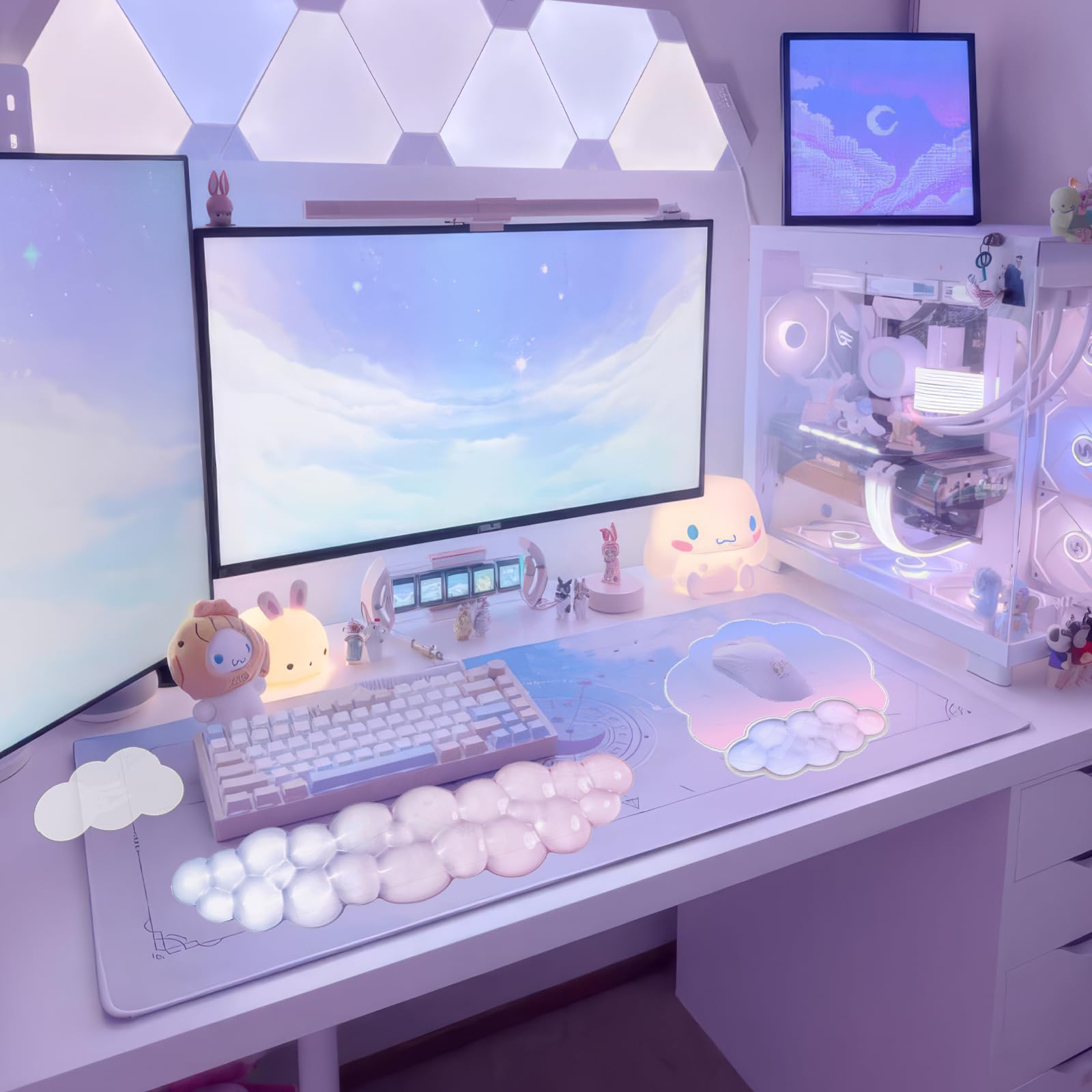 Gel-Cloud-Handgelenkauflage, Tastatur, transparentes Mauspad mit Handgelenkauflage, 3-teilig, ergonomischer Acryl-Untersetzer, rutschfeste Unterseite, niedlich, transparent, cooles Handgelenkpolster