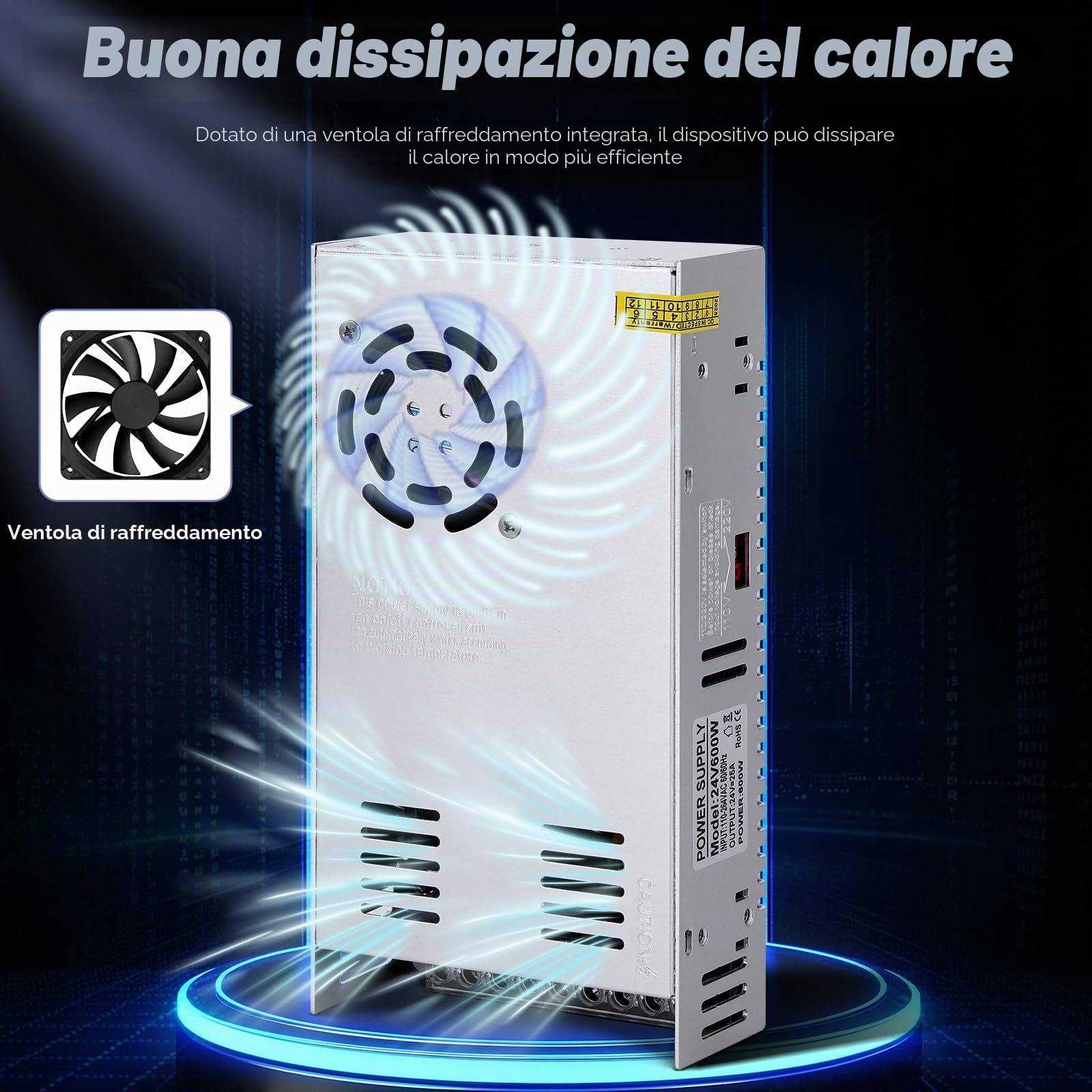 Alimentatore switching regolabile universale, 24 V, 25 A, 600 W, DC, adattatore LED, convertitore, trasformatore, adattatore per strisce LED, CCTV, progetto computer, radio, paesaggio