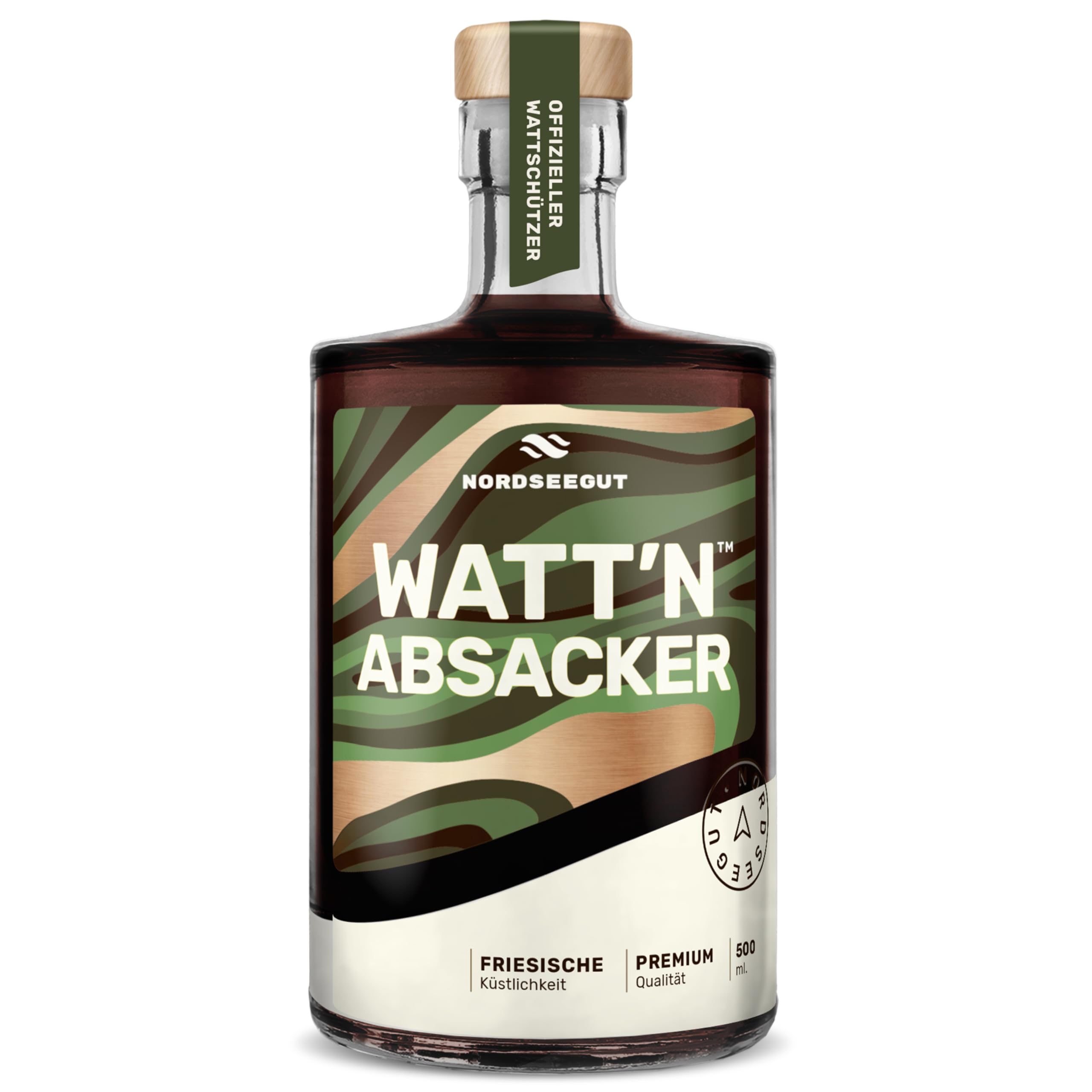 NORDSEEGUT WATT'N ABSACKER 0,5 l | Kräuterlikör aus Limette, Hagebutte, erlesene Kräuter mit 30% Vol. | Mild-aromatischer, leicht würziger Absacker mit dezenter Schärfe & Premium-Qualität der Nordsee