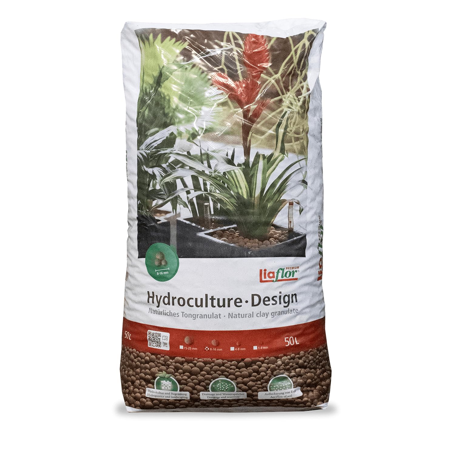 PALIGO Liaflor Blähton Tongranulat Hydrokultur Keramik Pflanz Granulat Ton Kugeln Für Garten Zimmer Pflanzen Kübel Töpfe Drainage Substrat Design Mittel 8-16mm 50l Sack / 1 Karton