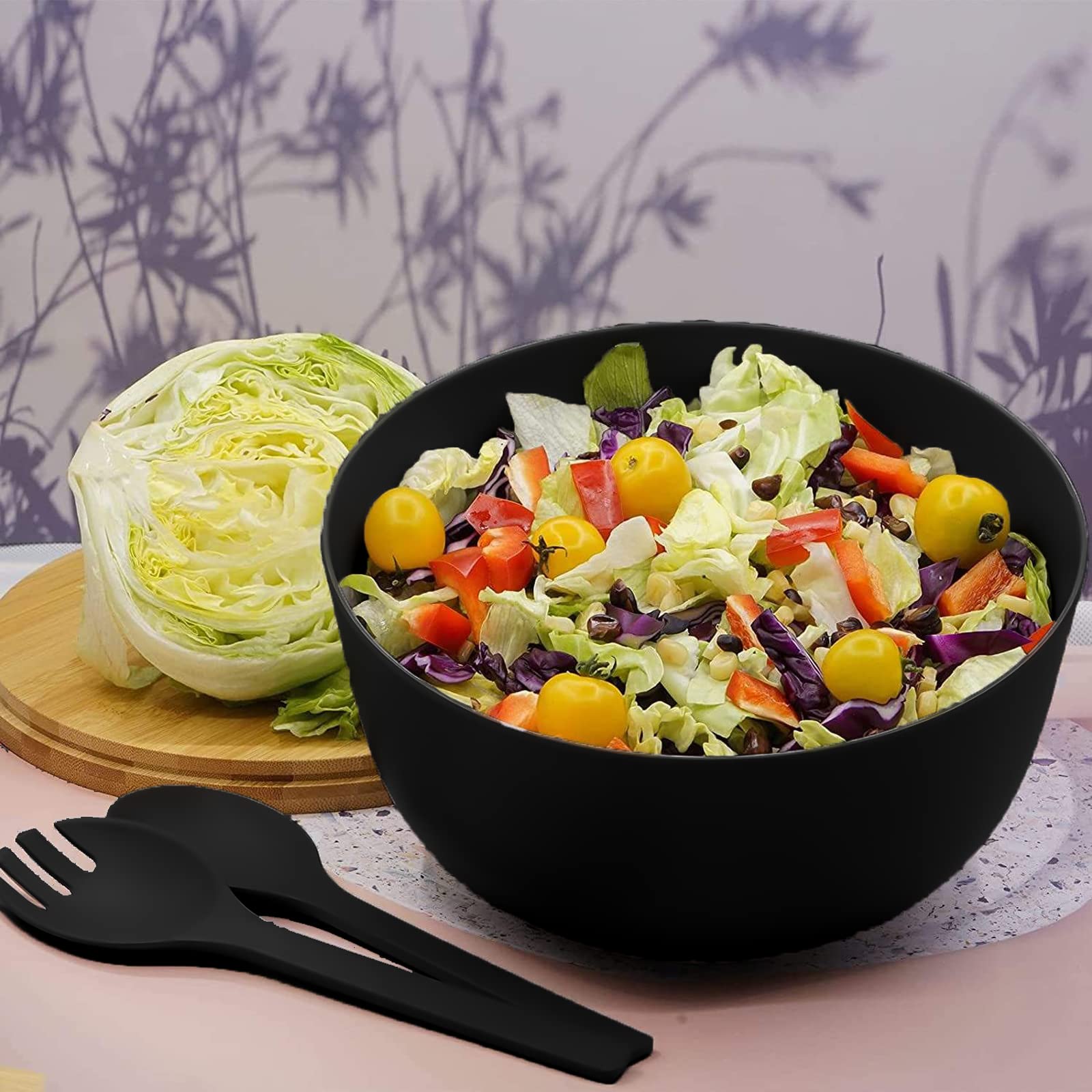 Ensaladera cubiertos para servir con tapa de tabla de cortar y cubiertos, cuencos para mezclar, para frutas, ensaladas y decoración..