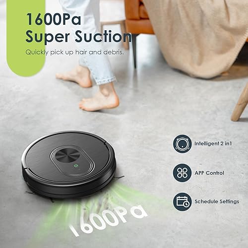 Miniatura 3 de Robot aspirador y trapeador combinado, aspiradora robótica 3 en 1 con horario, aplicación2.4 GHz Wi-FiAlexa, succión máxima de 1600 Pa, robot