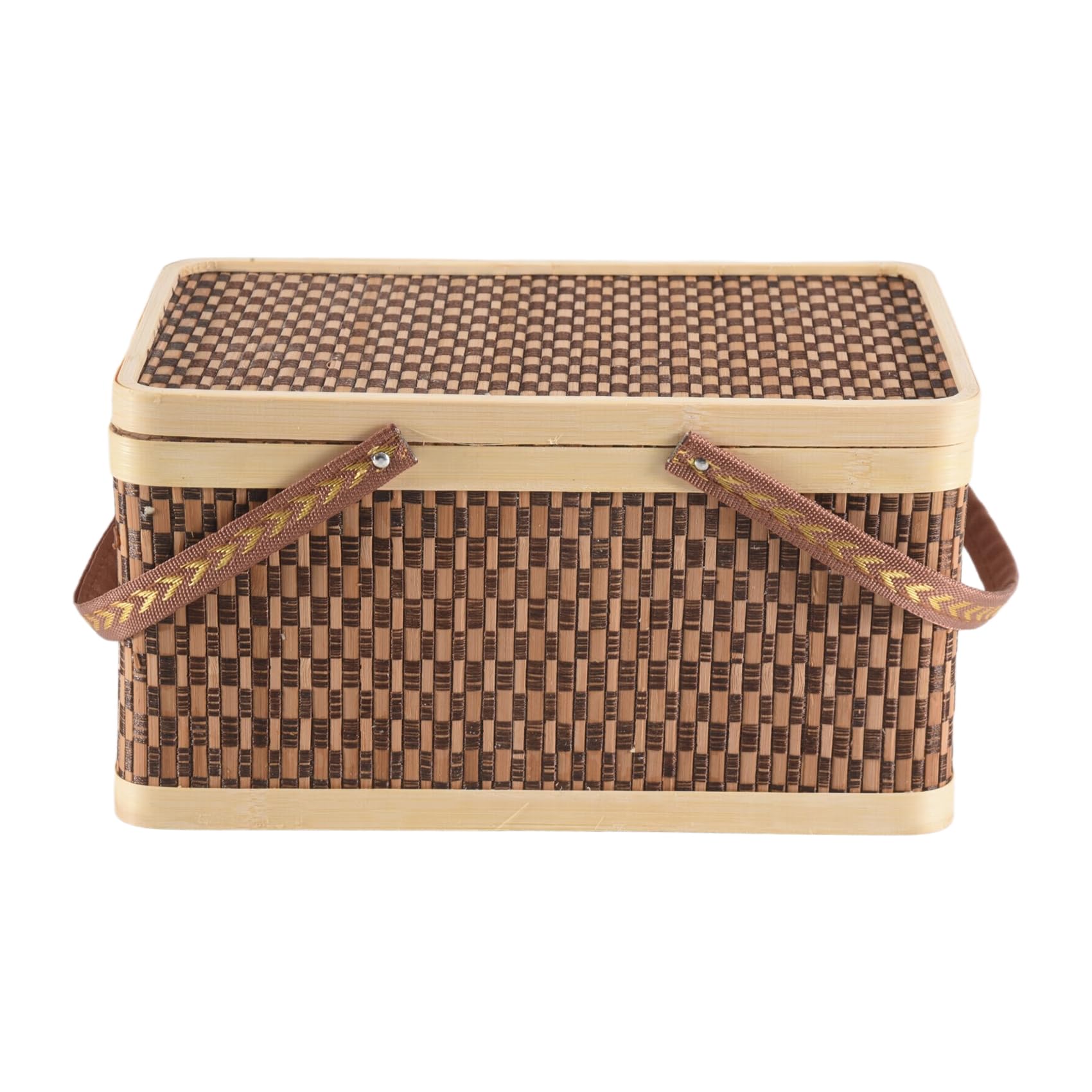 Rersduyt Dark Brown 1 Pcs New Bamboo Basket Bamboo Picnic Basket With Lid Handheld Snacks Bread Storage Basket