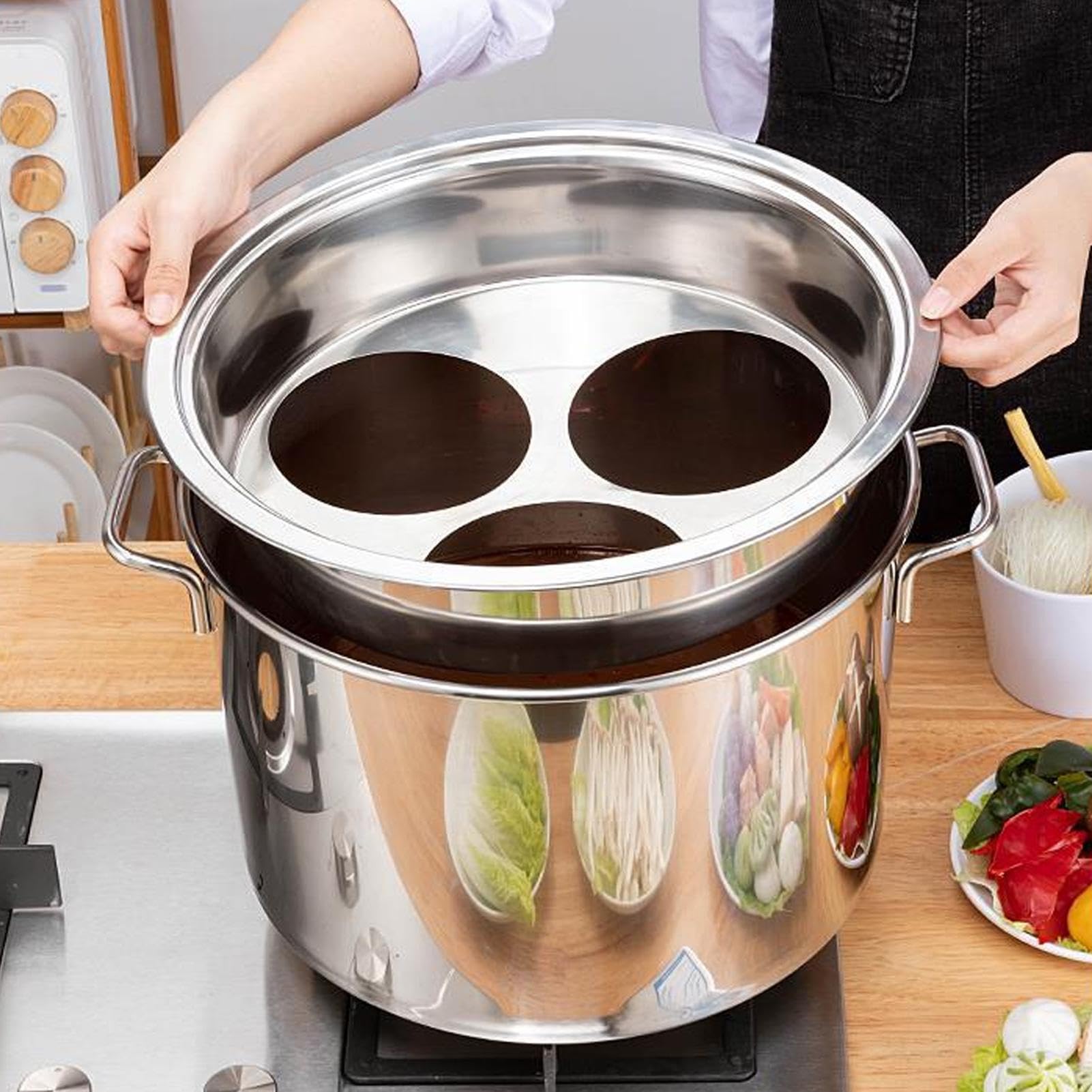 Olla Para Pasta Con Colador Integrado Acero Inoxidable Para Hervir Fideos | Olla Alta con Filtro Para Familias Ocupadas, Preparar Comidas, , Verduras, Sopa, Vacaciones, Camping, Cenas