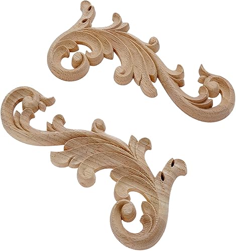 Miniatura 7 de MUXSAM 2 pares de apliques de madera tallada transparente, 7.9 x 3.5 in7.87 x 3.54 pulgadas, adhesivo decorativo de excelente funiture para puerta,