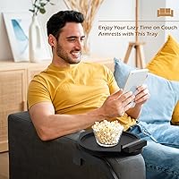 Vista 9 de SINWANT Mesa de reposabrazos de sofá, con clip de bambú con soporte para teléfono de 360°, bandeja plegable para sofá para comer y beber, bandeja