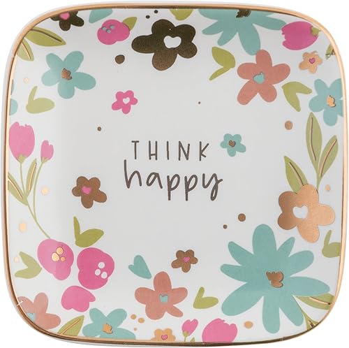 Flora - Bandeja cuadrada para baratijas, pequeña, piensa feliz