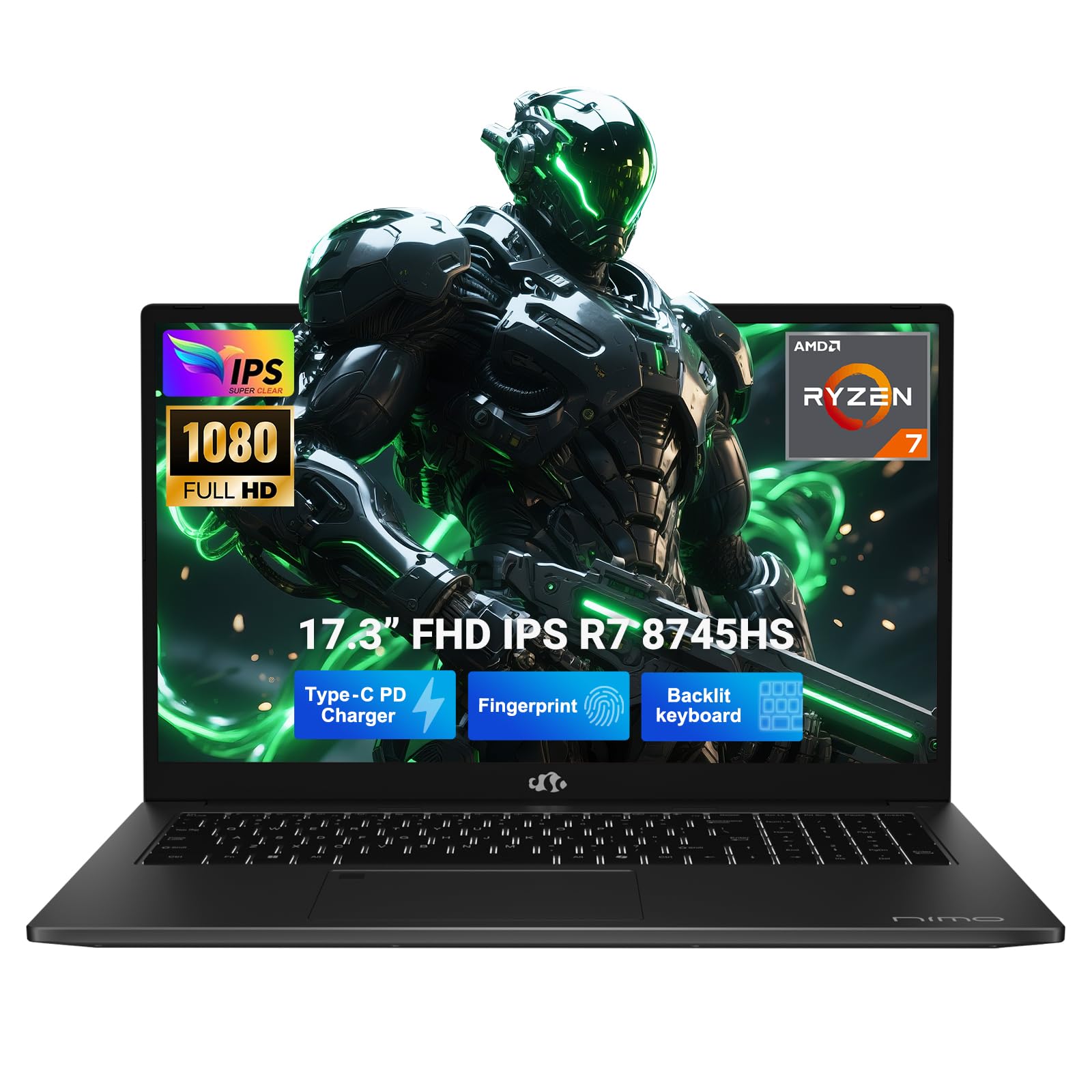 NIMO 17.3" IPS-Gaming-Laptop, AMD Ryzen 7 8745HS (Up to 4.9GHz) 32GB RAM 1TB SSD Radeon 780M-Graphics Backlit Keyboard Fingerprint Win 11 PC for Business, Content Creators & Seniors 2-Yr Warranty