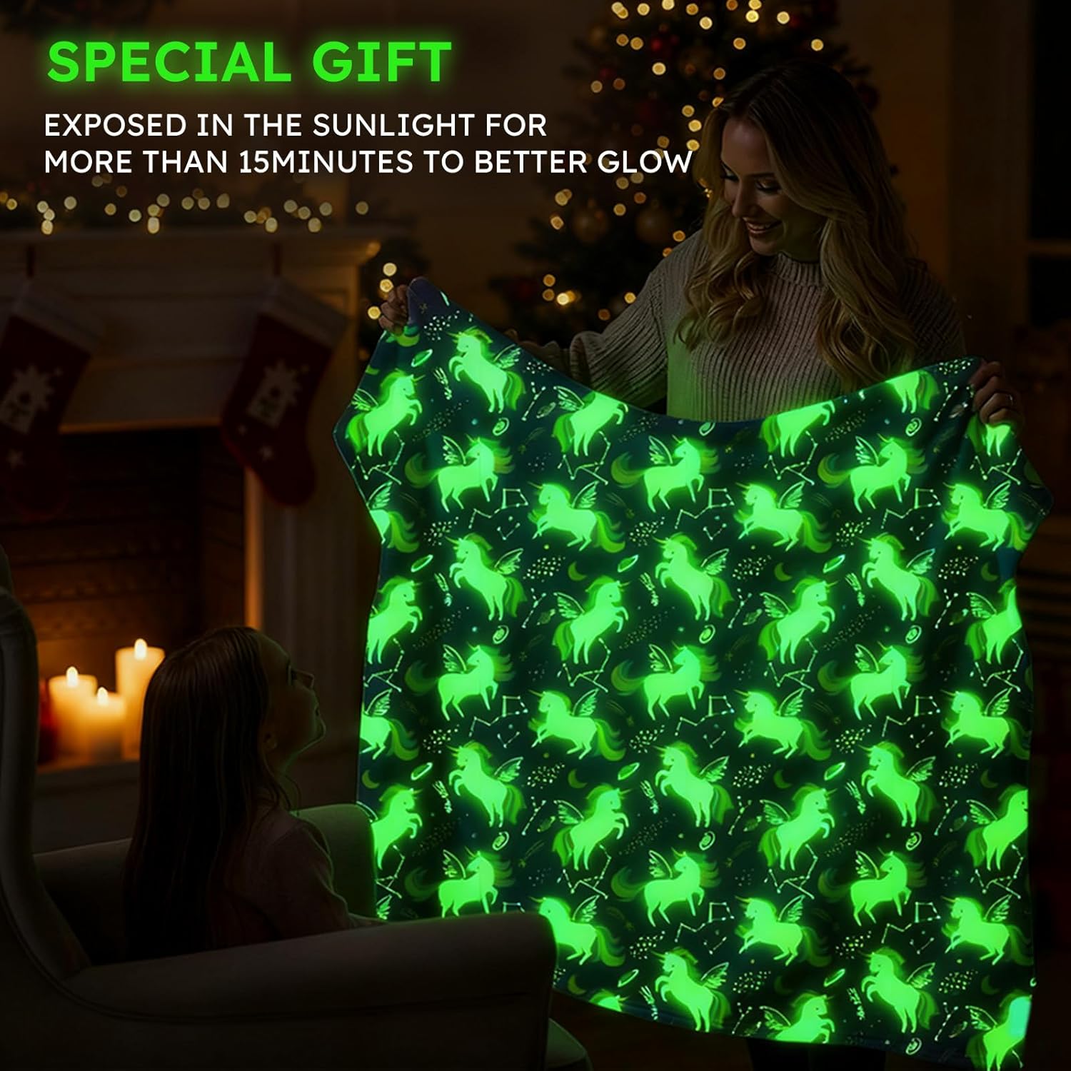 Yoofoss Glow in The Dark Blanket, Unicorn Blanket for Girls Kids Age 1-12, Magical Unicorn Fleece Throw, Super Soft Toddler Blanket for Bed Sofa Decor, for Kids & Toddlers 40"x50" - Image 4